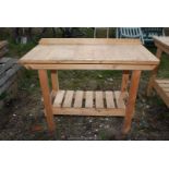 A pine potting shed table, 46" x 21 1/2" x 36" high.