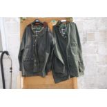 Two wax cotton coats XXL and 5XL and a quilted jacket.