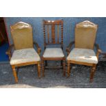 A pair of bergere style cane backed chairs a/f., plus a dining chair.