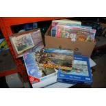 Box of jigsaw puzzles, mainly 1000 piece.