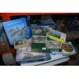 Box of various jigsaw puzzles inc. 1000 piece.