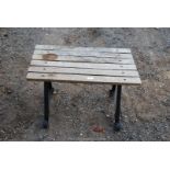 Slatted top patio table on metal legs 28" x 18" x 18".