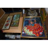 Quantity of woolwork pictures and picture frames.