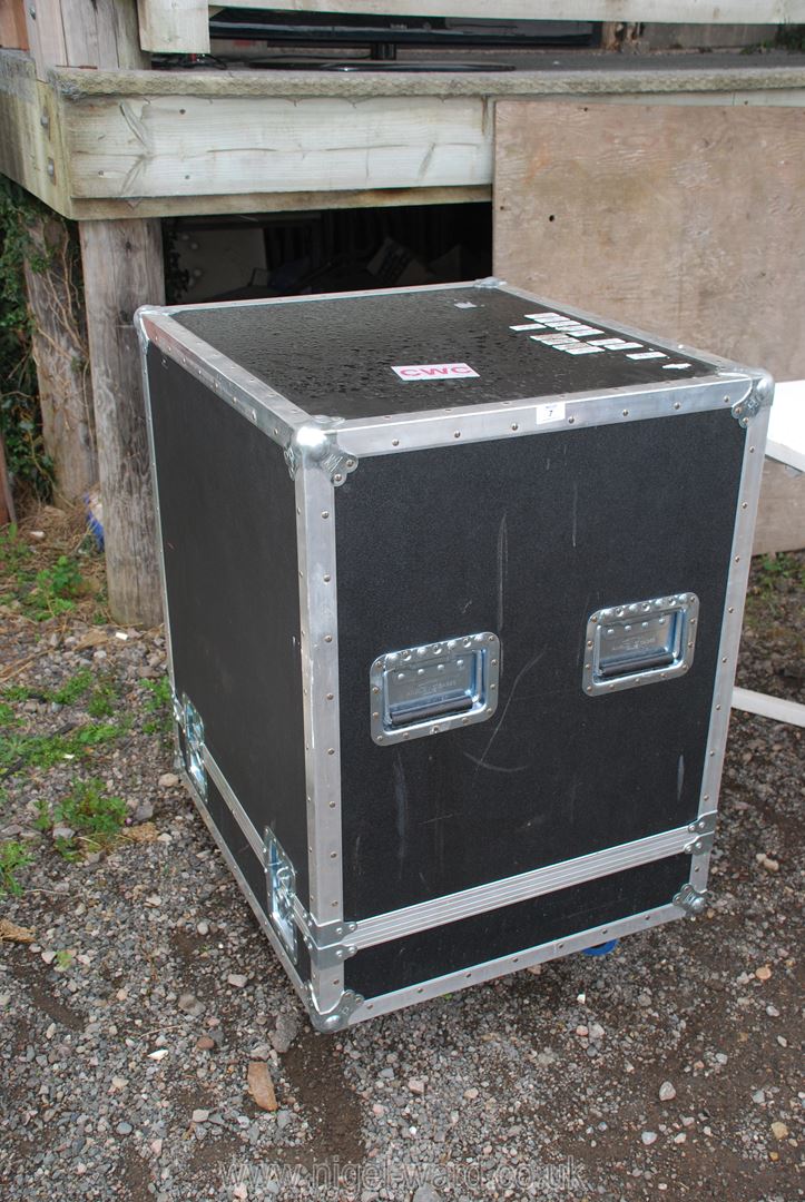 An equipment Flight Case on Castors, 25 1/2" x 29" x 39" high.