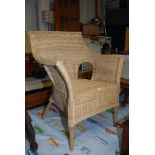 A wicker bedroom chair.