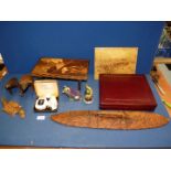 A quantity of miscellaneous including a marquetry book slide,