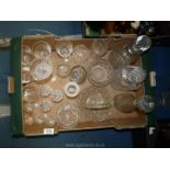 A quantity of cut glass including decanters, comport, miscellaneous glasses, basket etc.