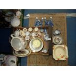 A large quantity of china including two Crown Ducal plates, large brown and cream wash jug,