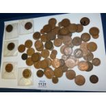 A quantity of English coins to include; half pennies and farthings.