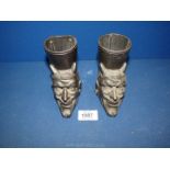 A pair of 1960's Russian cast iron pencil holders, Devil demon.