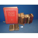 A small quantity of mostly leather bound bibles and hymn books including one dated 1882.