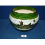 A Zuid Holland Gouda vase with scenes of windmills and boats, no: 122/183. 9" diameter x 7" tall.