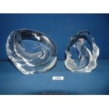 Two Mats Jonasson etched lead crystal sculptures; one of Otters swimming together,