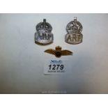 Two silver ARP Badges, Air raid precaution London 1938/1937 plus RAF brooch.