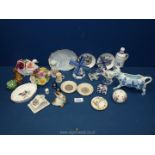 A quantity of Delft ware to include; windmills, cow milk jug, clogs, small pestle & mortar,