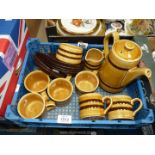 A Sadler coffee set in mustard with dark brown stripes to include; 6 cups & saucers, coffee pot,