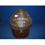 A Victorian metal military hat box by Hawkes and Co. Ltd. 'J.L. Stewart K.O.S.