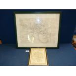 A small framed map of Herefordshire, 7" x 9 1/2" with a framed 1912 reference map of Hereford,