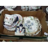 A quantity of china including a Coalport 'Hunting scene' small jardiniere,