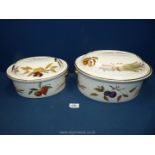 Two Royal Worcester Evesham gold casserole dishes; one large and one medium (cracked).