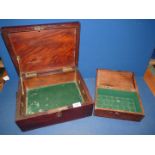 Two desk top wooden boxes, large one with brass handle (no keys).