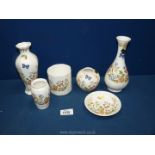 Six pieces of Aynsley Cottage Garden china including vases and pin dish.