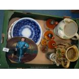 A quantity of mixed pottery plates including; a hand painted plate of 'The Billie Boy',