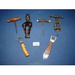 A small quantity of bottle and cork openers; wood and metal,