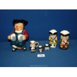 A small quantity of Toby jugs including three Artone miniature toby jugs, Sylvac,
