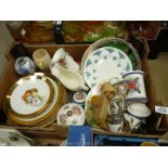 A box of china including gold rimmed cabinet plates, Lilliput Lane Cottage,