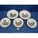 Five Portmeirion 'The Holly & The Ivy' bowls. Three at 6 1/2" diameter and two at 8 1/2" diameter.