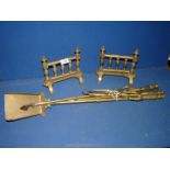 A set of Brass fire irons and companion set (a/f).