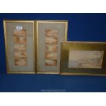 A pair of frames, each mounted with five small Watercolour sketches,