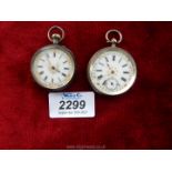 Two pretty ladies antique silver pocket watches having white enamel faces (one cracked) and applied