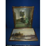 A framed Print depicting 'Pembroke Castle' taken from the painting by Sir Augustus W. Calcott R.A.
