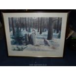 A large framed W.M.P. Tyner Print entitled 'Ruffed Grouse', 32" x 25".