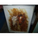 A large framed E. Ross print of a pair of horses.