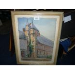 A Watercolour of a building, signed Marie Chautard Carreau.