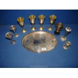 An EPNS raised edge serving tray with four gilded goblets,