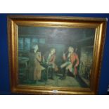 A large framed print depicting gentlemen playing cards by fireside. 30" x 25".