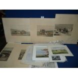 A quantity of prints taken from etchings to include; Hampton Court, Brampton Brian Castle,