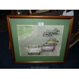A framed and mounted R.N. Edmondson Watercolour of racing at Mallory Park 26/3/95.