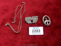 A silver double heart Mizpah brooch with Chester hallmark, maker 'J.H.
