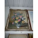 A large ornate framed Watercolour depicting still life of Flowers in a blue vase,