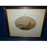 An oval mounted watercolour of Hereford