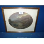 A framed and oval mounted pastel painting titled The Valley- Evening Light, signed R.M.M.
