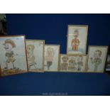 Six military Cartoons in watercolour initialled C.P.E. (or P.E.C.) dated 44, 46, 47.