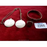 Two silver plain medals/dog tag with chain inscribed 11-1983,