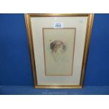 A framed watercolour portrait of a young lady, signed Amy L Greenfield 1912.