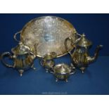 A silver plated tea/coffee set by 'Pilgrim' to include; tea/coffee pot, sugar bowl and milk jug.